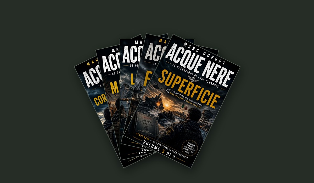 Le copertine dei cinque volumi della serie Acque Nere di Marc Dufort disposte a ventaglio