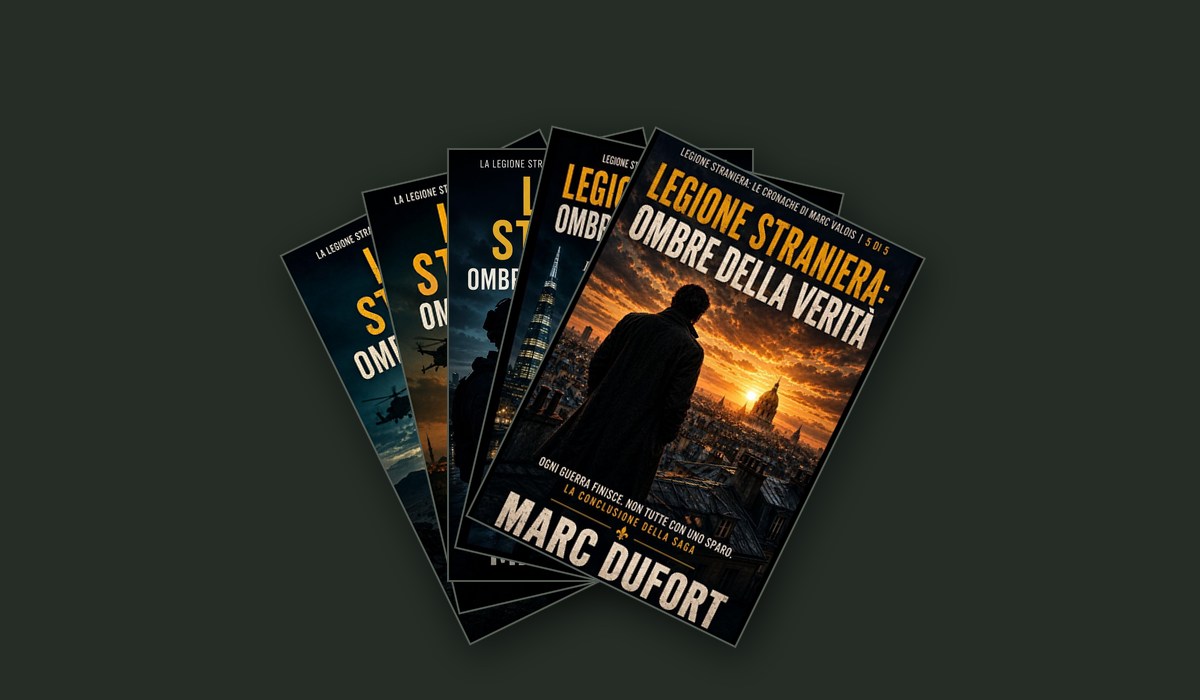 Le copertine dei cinque volumi della serie Legione Straniera di Marc Dufort disposte a ventaglio